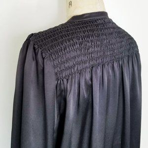 OTTE GRAYDN Womens Grey Satin Blouse Top Long Sleeve Mandarin Collar Silk NWT S